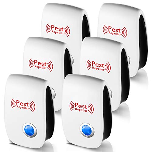 Ultrasonic Pest Electronic Repellent Indoor Control, 2020 Upgraded Insect Repeller Plug in Usage Control Way for Flea, Mice, Rodent, Bug, Mosquito, Fly, Cockroach, Spider, Rat - Insect Reject (6 Pack)