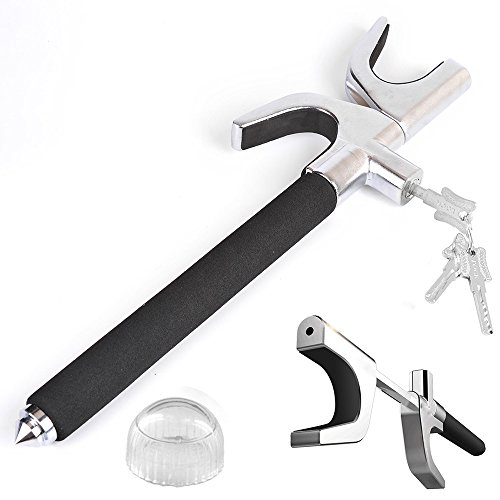 Car Lock, Car Steering Wheel Lock Universal Vehicle Truck Van SUV Auto Adjustable Anti-Theft Locking Heavy Duty Safety Hammer Self-defense Handy Tool With Emergency Hammer Window Breaker and 3 Keys