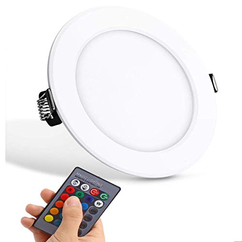 Ultra-thin LED Panel Light Round Concealed Recessed Ceiling Lamp Downlight, Color Changing RGB with Remote Control AC 85-265V (10W)