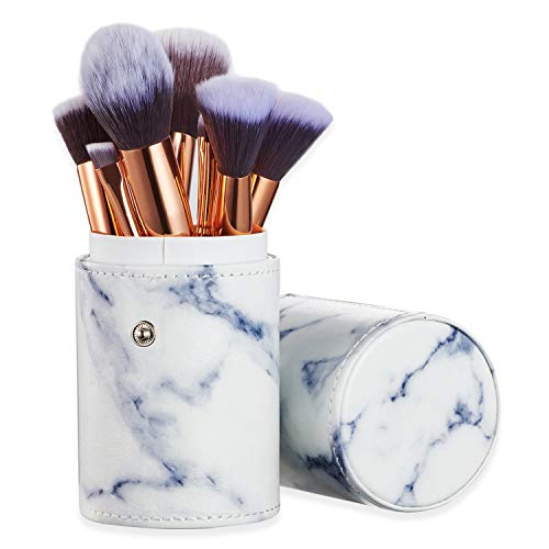 Ruesious Marble Makeup Brush Set with Brush Holder Pot | Premium Synthetic Foundation Powder Concealers Blending Eye Shadows Face Makeup Brush Sets(10 Pcs)