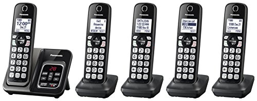 PANASONIC Expandable Cordless Phone System with Call Block and Answering Machine - 5 Cordless Handsets - KX-TGD535M (Metallic Black)