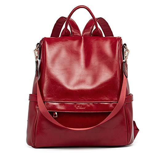 Women Backpack Purse Fashion Oil Wax Leather Large Travel Bag Ladies Shoulder Bags red