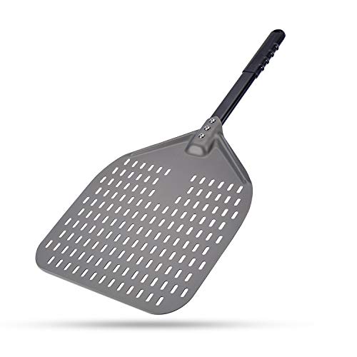 Perforated Pizza Peel, G.a HOMEFAVOR 12 x 14 Inch Rectangular Pizza Turning Peel, Professional Anodized Aluminum Turning Pizza Paddle, 26 inch overall