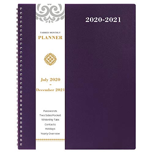 2020-2021 Monthly Planner - 18-Month Planner with Tabs & Pocket & Label, Contacts and Passwords, 8.5' x 11', Thick Paper, July 2020 - December 2021, Twin-Wire Binding - Purple by Artfan