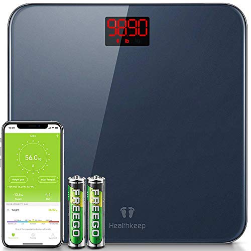 Digital Bathroom BMI Scale Smart Wireless Weighing Scales for Body Weight High Precision Step-On 396 lbs Analyzer Measure with Easy Reading LED Display Compatible iOS and Android Smartphone App