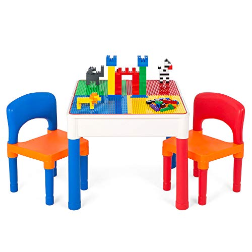 Best Choice Products 3-in-1 Kids Activity Recreational Play Table Set w/Building Block Table, Craft Table, Water Table, Storage Compartment, 2 Chairs, Multicolor