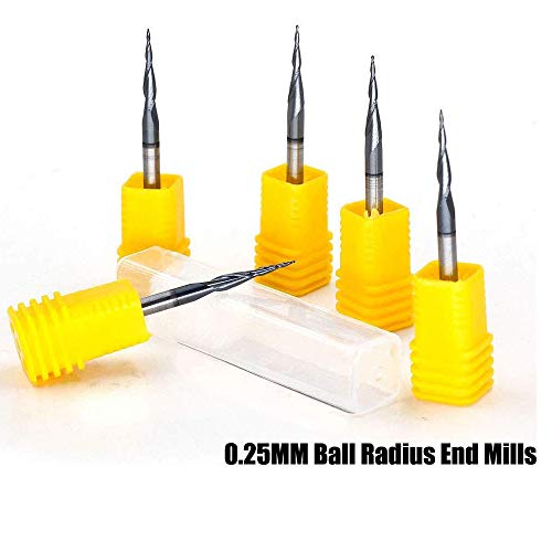 OSCARBIDE Carbide End Mills 1/8' Shank R0.25 Tapered Ball Nose CNC Router Bit 2 Flutes Tin Coated for Engraving Milling 3D Relief Carving.5pcs/set