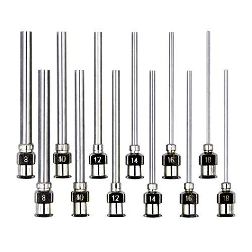 12 Pack Dispensing Needle Set, 1.97inch Stainless Steel Blunt Tip Luer Lock 8, 10, 12, 14, 16, 18 Gauge.