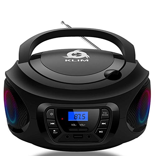 KLIM CD Boombox Portable Audio, FM Radio, Rechargeable Battery, Bluetooth, MP3 and AUX. Equipped with Neodymium Speakers, [2020 Release] Upgraded CD Laser Lens.