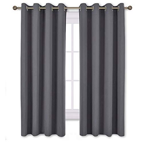 NICETOWN Bedroom Blackout Curtains Panels - Window Treatment Thermal Insulated Solid Grommet Blackout for Living Room (Set of 2 Panels, 52 by 63 Inch,Grey)