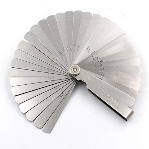 Stainless Steel Feeler Gauge Universal Standard SAE and Metric Offset Valve Thickness Gauge 32-Piece Blade Tool for Measuring Gap Width/Thickness