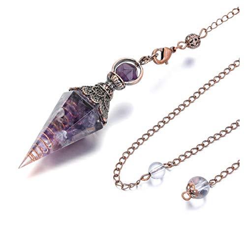 PESOENTH Amethyst Dowsing Pendulum Crystal Healing Purple Hexagonal Gemstone Crystals Point Pendulum for Divination Scrying Dowser
