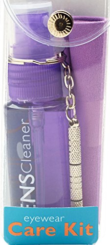 Eyeglass Cleaning & Repair Kit; 1oz Bottle Cleaning Spray, Microfiber Cleaning Cloth, Keychain Screwdriver, Purple