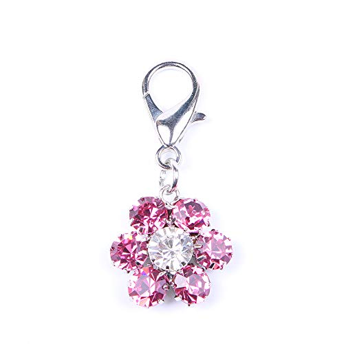SKS PET Bling Rhinestones Flower Charm Pendant Jewelry for Female Pet Dog Cat Necklace Collar Accessory (Pink)