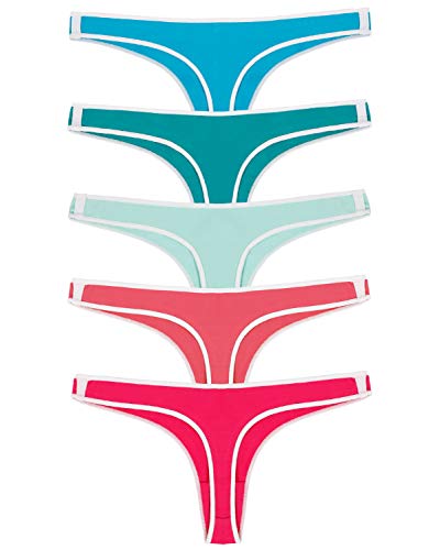 ETAOLINE Women's Cotton Thong Underwear Sport Seamless Panties Hipster, Pack of 5 (5 Pack - Assorted, Small)