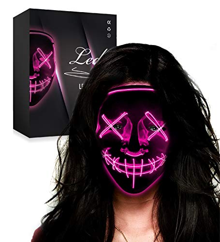 Halloween Mask LED Light up Mask Cosplay Costume Party for Men Women Kids Pink