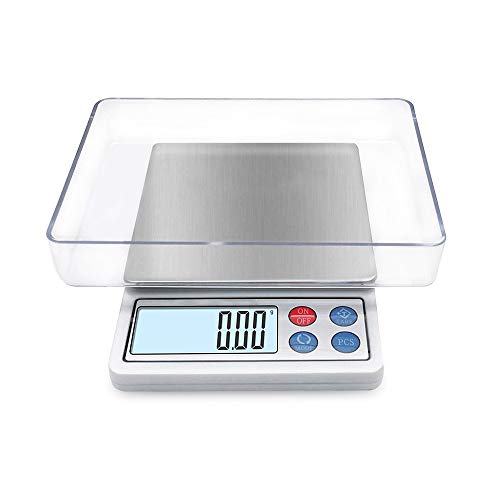 Digital Gram Scale Toprime Mini Size Food Scale 600g x 0.01g High Precision Pocket Scale with LCD Display and 1 Tray Stainless Steel PCS Convert Unit White