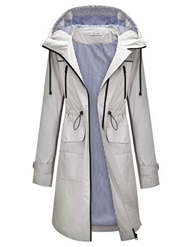 Rain Jacket Women Waterproof Hooded Raincoat Trench Coats Active Outdoor Windbreaker Grey M