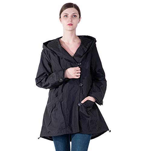 Infron IN FRONT Women Plus Size Jacket Water-repellent Raincoat Elegant Hooded Single-Breasted Anorak Coat Spring/Fall Lightweight Windbreaker