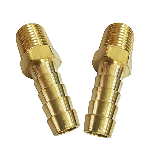 Legines 1/4' NPT Male to 3/8' Barb Fitting, Brass Barbed Adapter Straight Connector 2 pcs