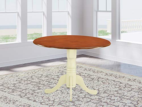 East West Furniture Dublin Table-Cherry Table Top Surface and Buttermilk Finish Pedestal Legs Hardwood Frame Round Kitchen Table