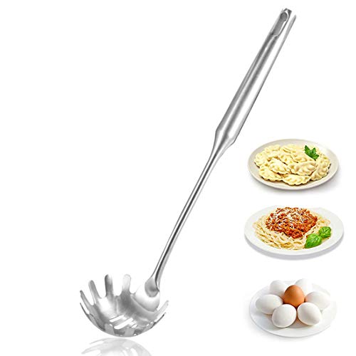 Spaghetti Server, 304 Stainless Steel Pasta Spoon with Vacuum Ergonomic Round Handle- Comfortable Grip Design -Noodle Server Fork for Kitchen(13.4 inch)