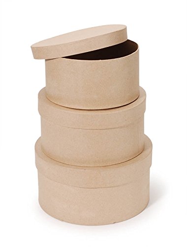 Darice Paper Mache Craft Boxes – 8”, 9” and 10” Round Boxes With Lids – Sturdy Boxes Come Nested Inside Each Other – Perfect for Decorating – Create Card Boxes, Centerpieces and More, Set of 3
