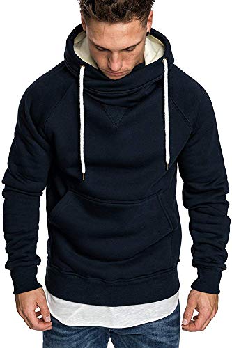 Uni Clau Men Casual Workout Athletic Hoodies - Gym Long Sleeve Hooded Active Fleece Pullover Sweatshirt Navy Blue