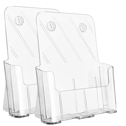 Ktrio Acrylic Brochure Holder 8.5 x 11 inches Plastic Acrylic Literature Holders Clear Flyer Holder Rack Card Holder, Magazine, Pamphlet, Booklet Display Stand Trifold Holder Desk or Wall Mount 2 Pack