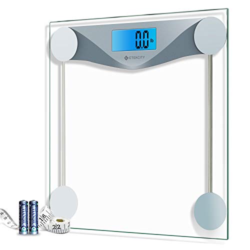 Etekcity Digital Body Weight Bathroom Scale with Body Tape Measure, 6mm Tempered Glass, 400 Pounds Scales, Silver