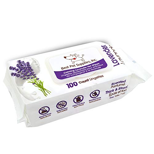 Lavender-Scented Calming Pet Wipes for Dogs & Cats – Extra Soft & Strong Grooming Wipes with Gentle Plant-Derived Formula – by Best Pet Supplies, Model Number: WW-LA-100T