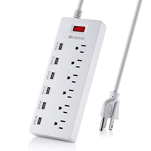 HITRENDS Surge Protector Power Strip 6 Outlets with 6 USB Charging Ports, USB Extension Cord, 1625W/13A Multiplug for Multiple Devices Smartphone Tablet Laptop Computer (6ft, white)