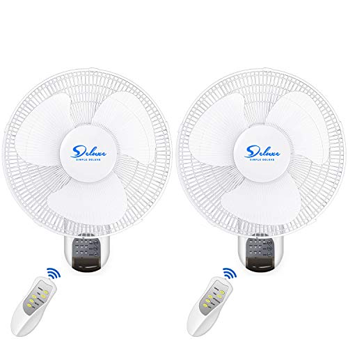 Simple Deluxe 16 Inch Digital Wall Mount Fan Remote Control 3 Oscillating Modes, 2 Pack,White, 2-Pack