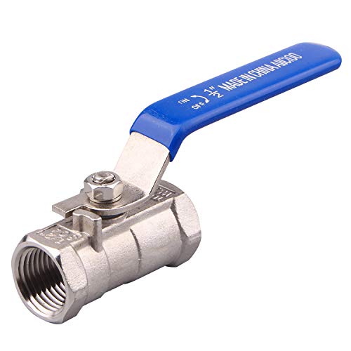 AIICIOO Stainless Steel 1PC Ball Valve with Blue Vinyl Handle Female to Female Standard Port for Water Oil and Gas PTFE Seal 1/2' NPT