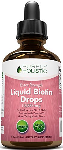 Extra Strength 10000mcg Biotin Liquid Drops, 120 Servings Double Size, Vegan Friendly Biotin Oil Serum with Vitamin D3, Supports Healthy Hair Growth, Strong Nails and Glowing Skin