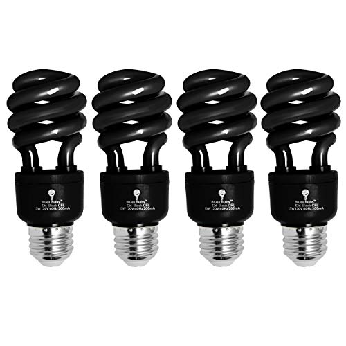 4 Pack BlueX CFL Blacklight Bulb 13W – 50-Watt Equivalent – E26 Spiral Replacement Bulbs - Black Light Bulb Decorative Illumination - for Indoor or Outdoor – DJ, Aquarium Bulbs (Blacklight)