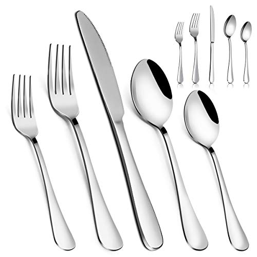 Silverware Set，MASSUGAR 20-Piece Silverware Flatware Cutlery Set, Stainless Steel Utensils Service for 4, Include Knife/Fork/Spoon, Mirror Polished (20-Piece)