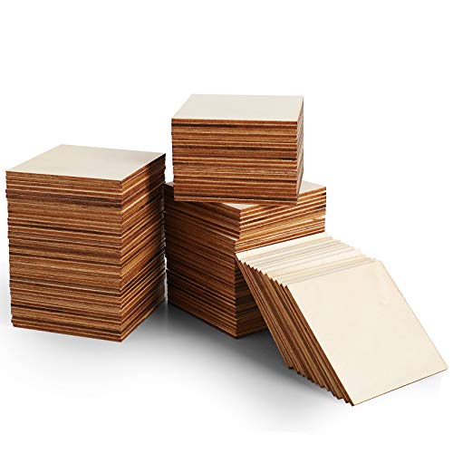 Unfinished Wood Board - 100Pcs 3 x 3in Blank Natural Slices Wood Square for DIY Crafts Painting, Scrabble Tiles, Coasters, Pyrography, Decorations