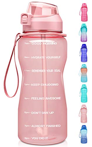 Fidus Large Half Gallon/64oz Motivational Water Bottle with Time Marker & Straw,Leakproof Tritan BPA Free Water Jug,Ensure You Drink Enough Water Daily for Fitness,Gym and Outdoor Sports-Light Pink