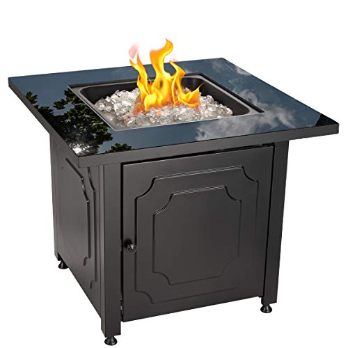Endless Summer 30' Outdoor Propane Gas Black Glass Top Fire Pit (White Fire Glass)