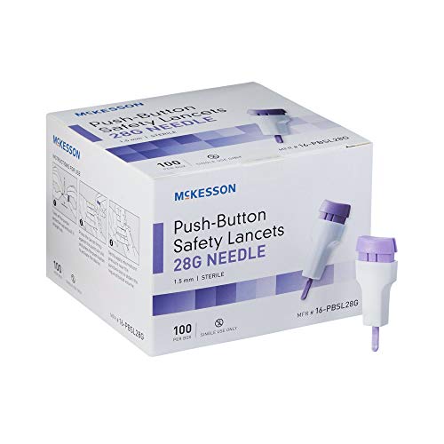 McKesson Lancet Push Button 28 Gauge 1.5 mm Depth 1 Box(s), 100 /Box