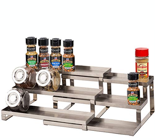 ALhom Spice Rack Organizer for Cabinet / Wall Mount / Countertop / Pantry - 3 Tier Expandable Spice Shelf - Stainless Steel