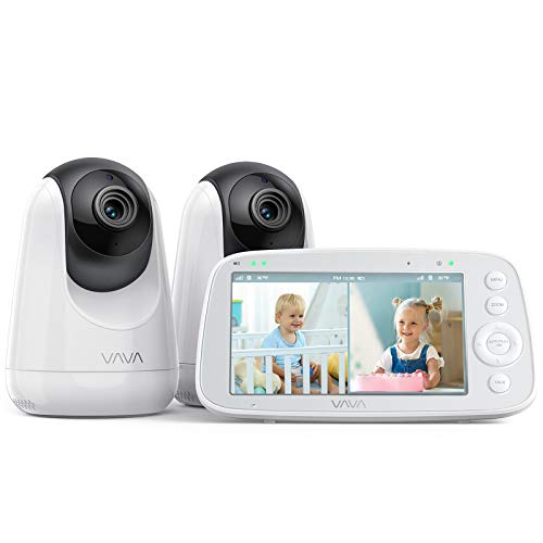 VAVA Baby Monitor Split View, 5' 720P Video Baby Monitor with 2 Cameras, Audio and Visual Monitoring, Pan Tilt Zoom, 900ft Range, 4500mAh Battery, Infrared Night Vision and Thermal Monitor