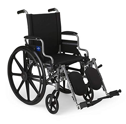 Medline Lightweight & User-Friendly Wheelchair With Flip-Back, Desk-Length Arms & Elevating Leg Rests for Extra Comfort, Gray, 18' Seat