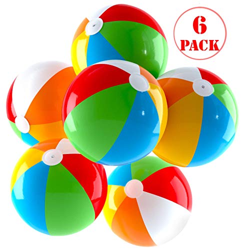 Inflatable Beach Balls Jumbo 24 inch for The Pool, Beach, Summer Parties, and Gifts | 6 Pack Blow up Rainbow Color Beach Ball (6 Balls)