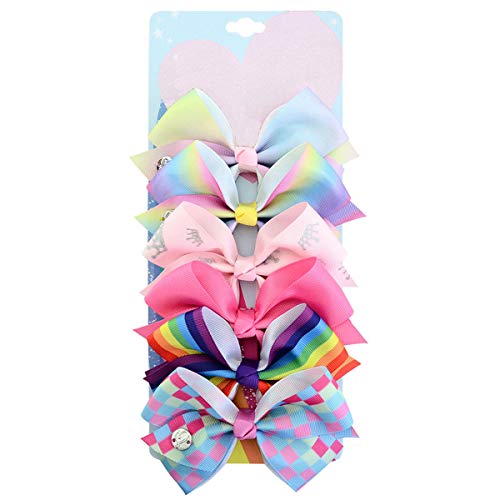 6pcs 5 Inch Bows Alligator Hair Clips for Girls Large Bow Unicorn Rainbow Grosgrain Ribbon Hair Bows Barrettes Accessories for Toddler Teens Kids