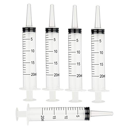 5 Pack Large Plastic Syringe, Measuring Syringe with Cap, Multiple Uses Dispensing Tools for Scientific Labs, Oil Applicator, Lipgloss, Pets, Feeding and Watering (20ml)