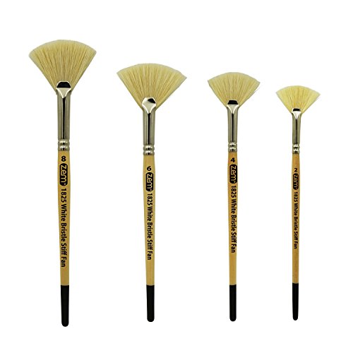 ZEM Brush White Bristle Stiff Fan Brush Set Size 2,4,6,8