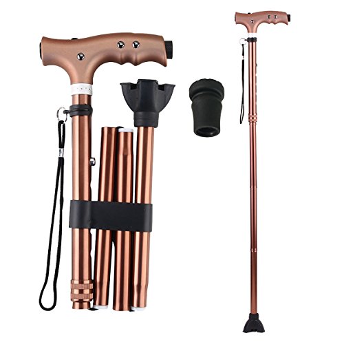 Ranger5 Folding Walking Cane with LED Flashlight, Anodized Aluminum Collapsible Adjustable Walking Stick with 1 Replacement Cane Tip, 31.5'-35.5'