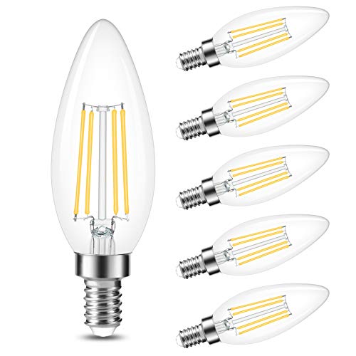Dimmable E12 Candelabra LED Bulbs,Cotanic 6W (60W Equivalent),4000K Daylight,600LM Ceiling Fan Light Bulb,C35 Filament Chandelier Light Bulbs B11 Candle Lights with Clear Glass,Pack of 6